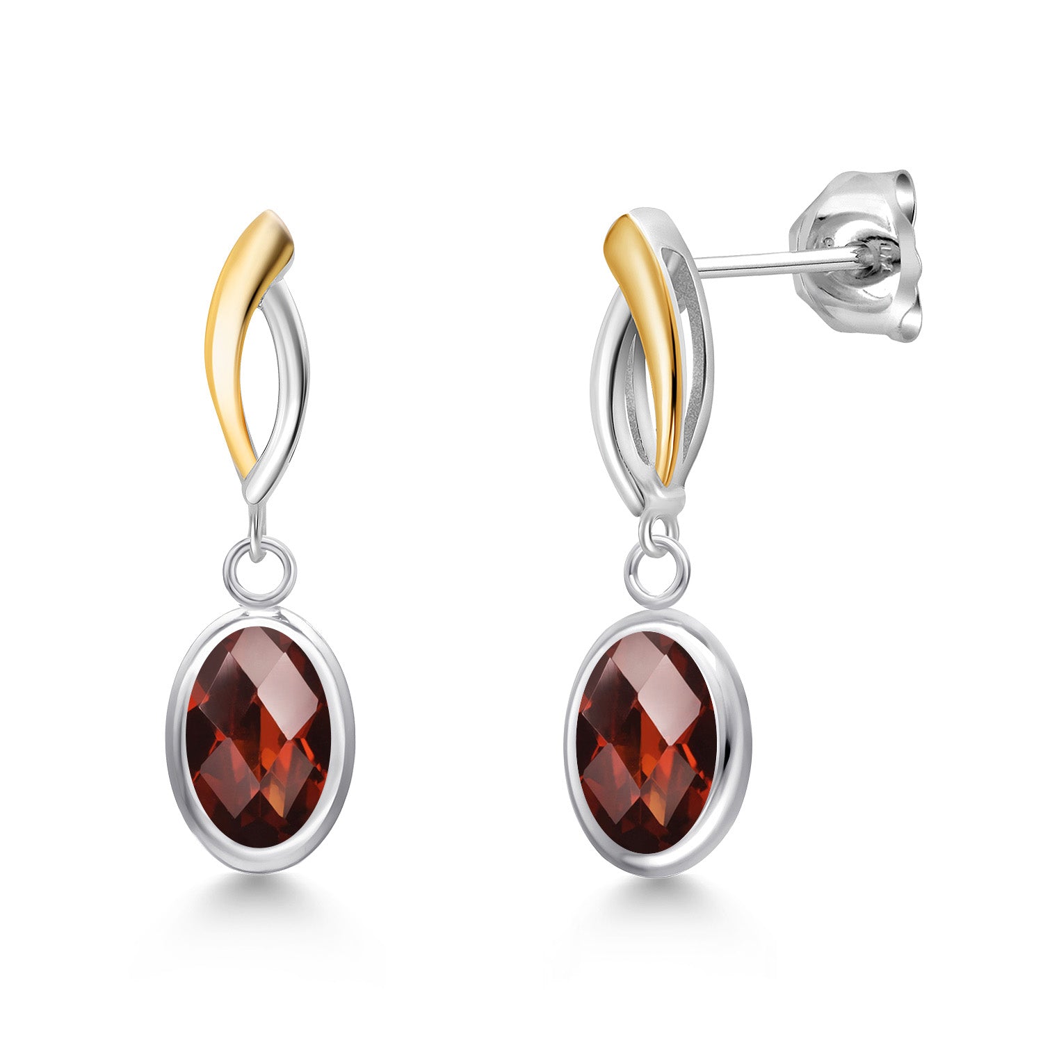 Garnet-Checkerboard - January_Earrings in 925 Sterling Silver and 10K Yellow Gold