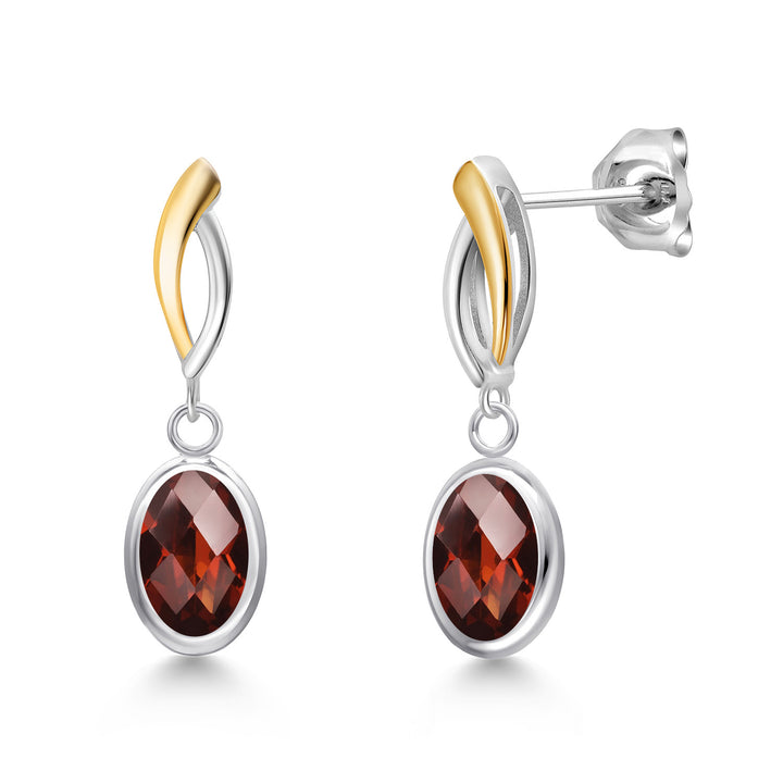 Garnet-Checkerboard - January_Earrings in 925 Sterling Silver and 10K Yellow Gold