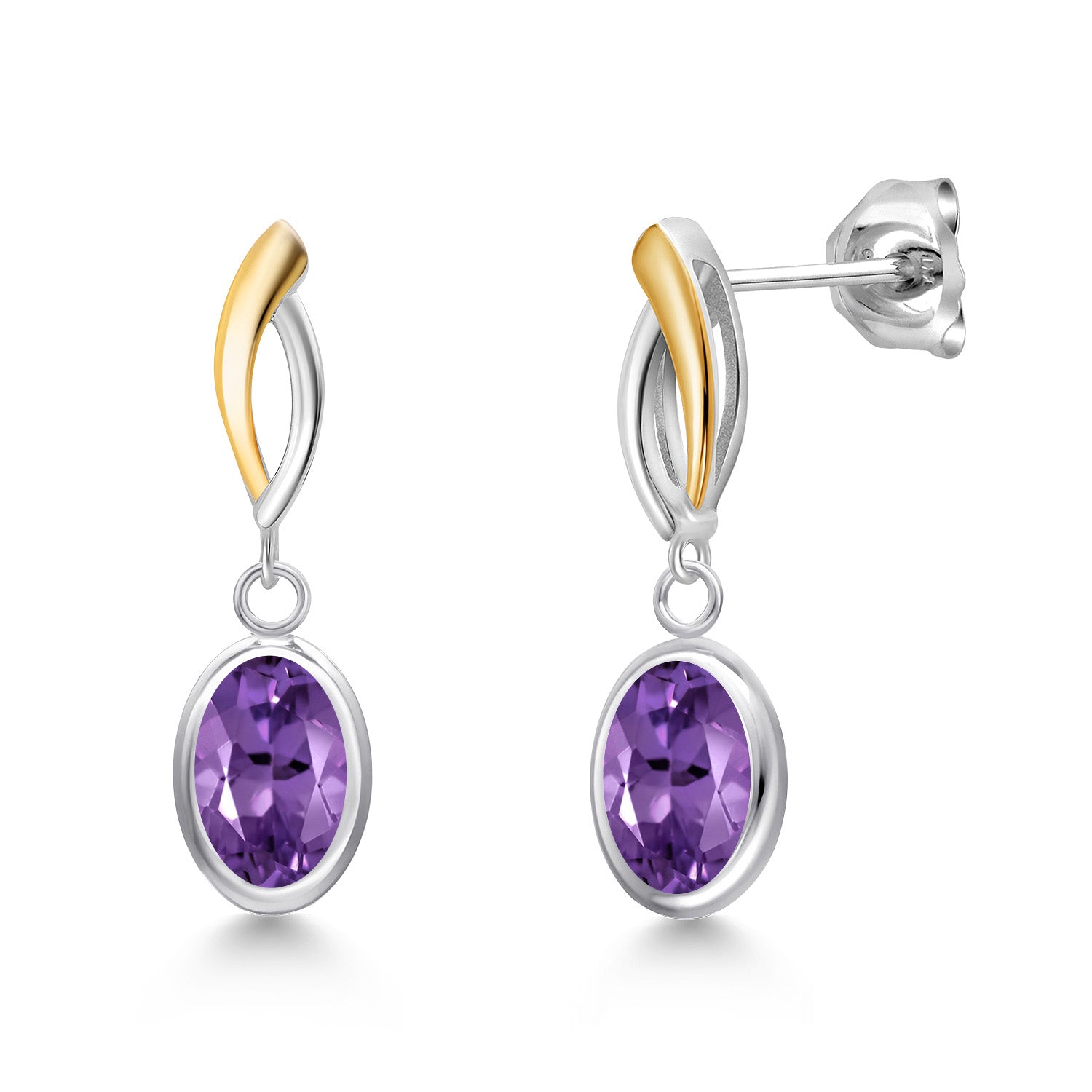 Amethyst - February_Earrings in 925 Sterling Silver and 10K Yellow Gold