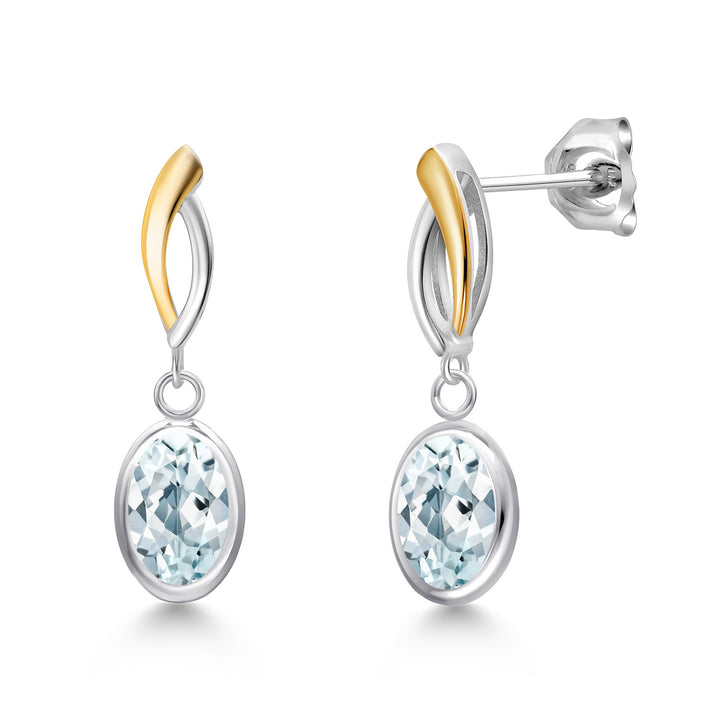 Aquamarine - March_Earrings in 925 Sterling Silver and 10K Yellow Gold