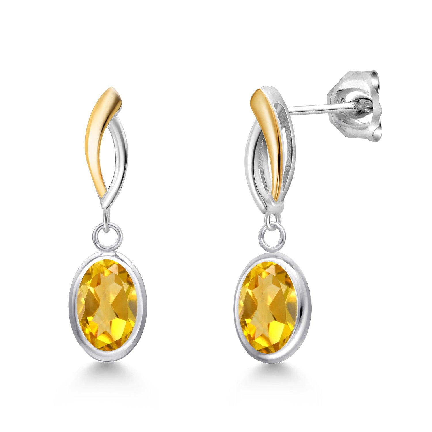 Citrine - November_Earrings in 925 Sterling Silver and 10K Yellow Gold