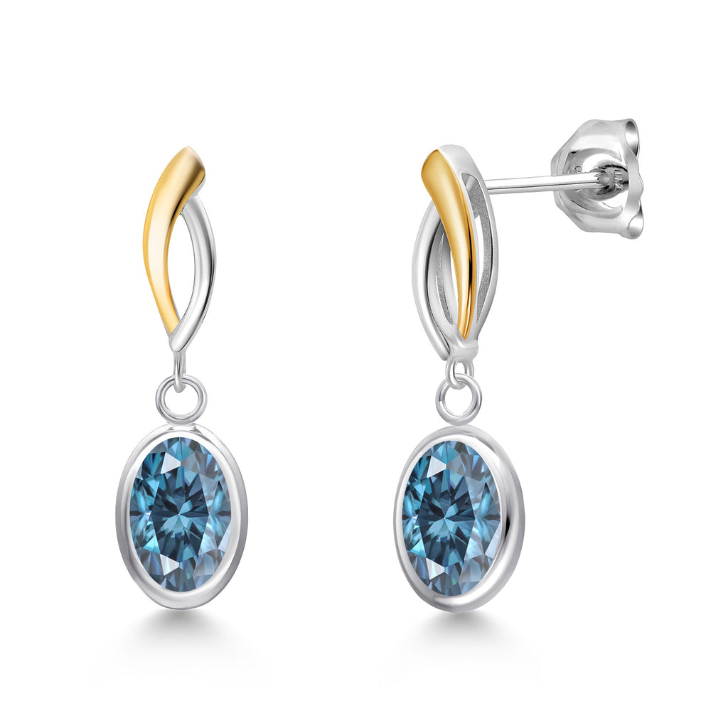 Persian Blue Moissanite - April_Earrings in 925 Sterling Silver and 10K Yellow Gold