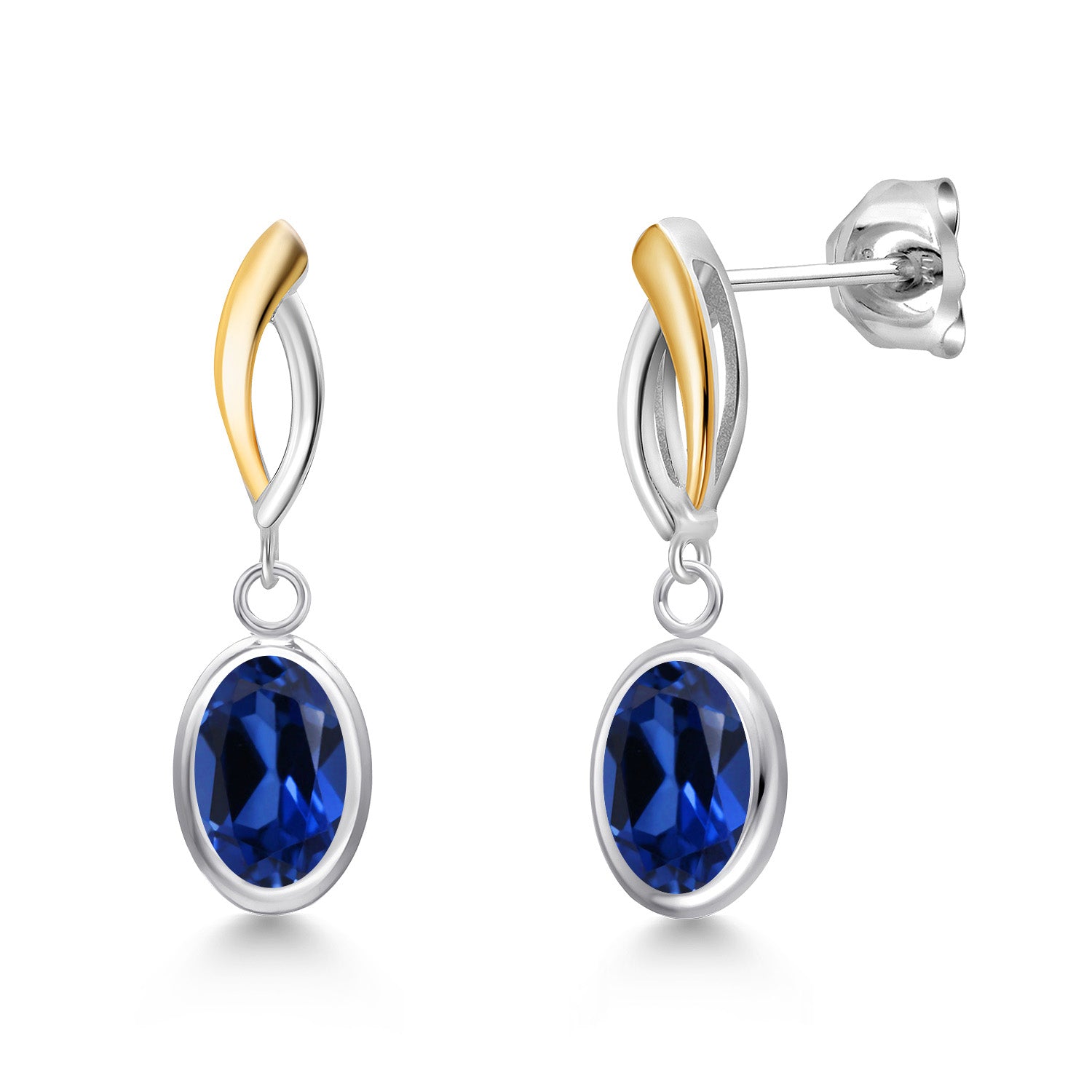 Blue Created Sapphire - September_Earrings in 925 Sterling Silver and 10K Yellow Gold