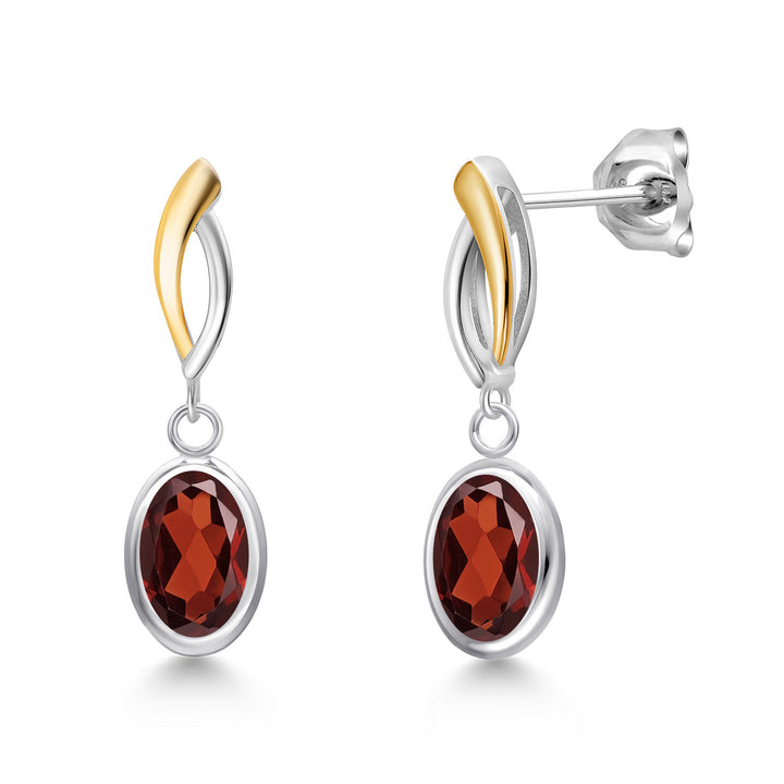 Garnet - January_Earrings in 925 Sterling Silver and 10K Yellow Gold