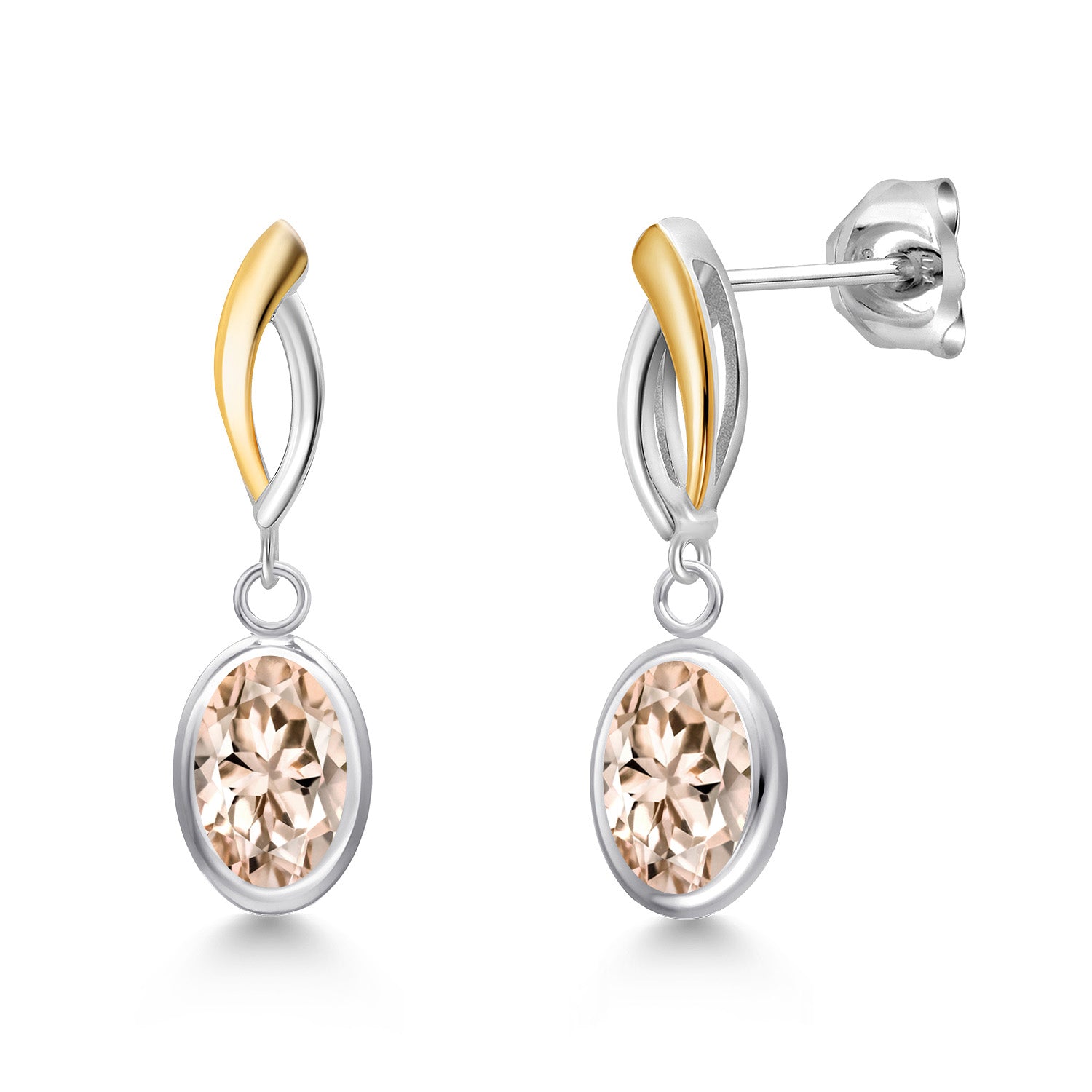 Morganite - October_Earrings in 925 Sterling Silver and 10K Yellow Gold