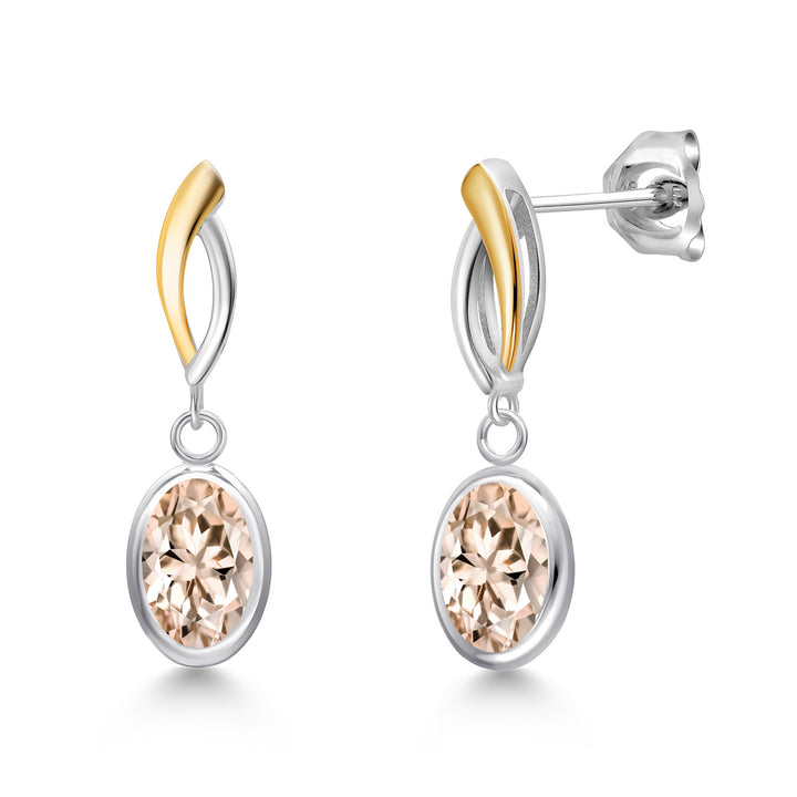 Morganite - October_Earrings in 925 Sterling Silver and 10K Yellow Gold