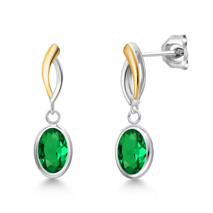 Nano Emerald - May_Earrings in 925 Sterling Silver and 10K Yellow Gold