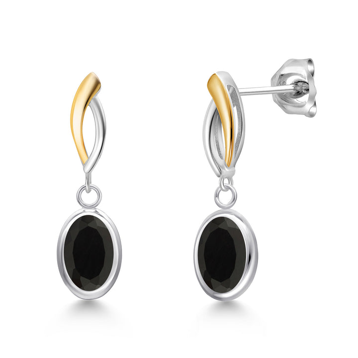 Onyx - December_Earrings in 925 Sterling Silver and 10K Yellow Gold