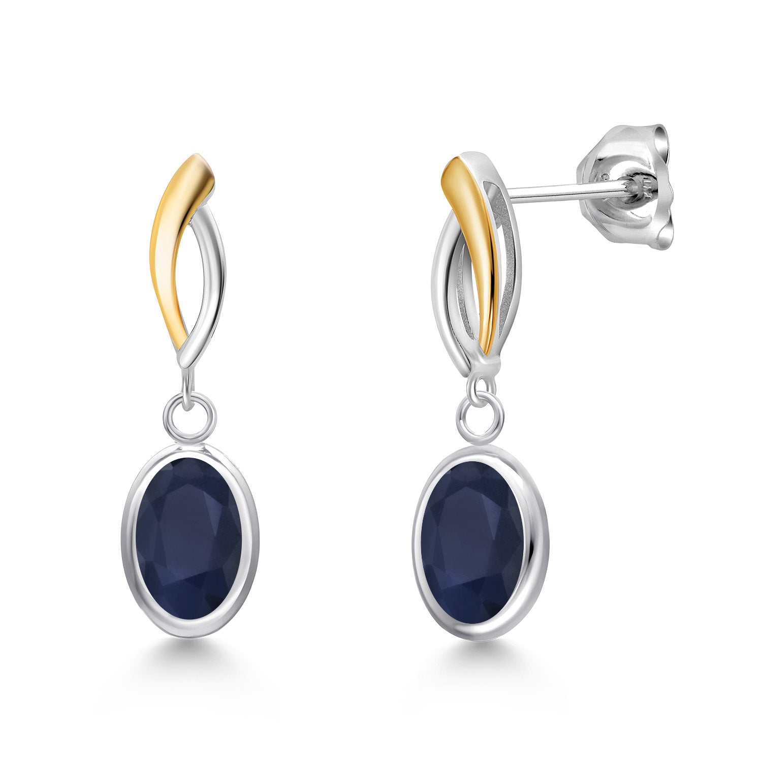 Blue Sapphire - September_Earrings in 925 Sterling Silver and 10K Yellow Gold