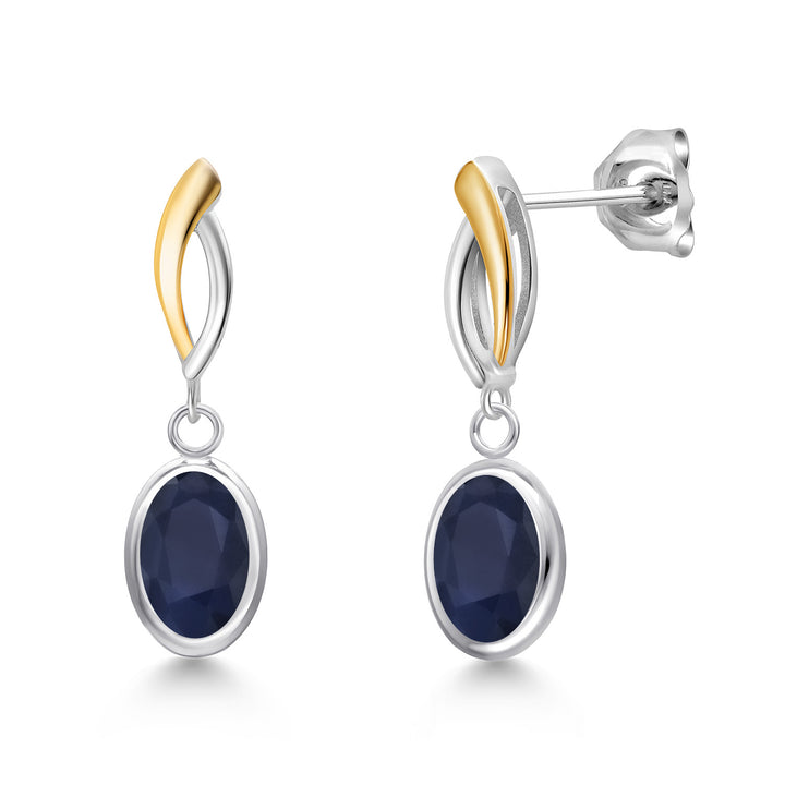 Blue Sapphire - September_Earrings in 925 Sterling Silver and 10K Yellow Gold