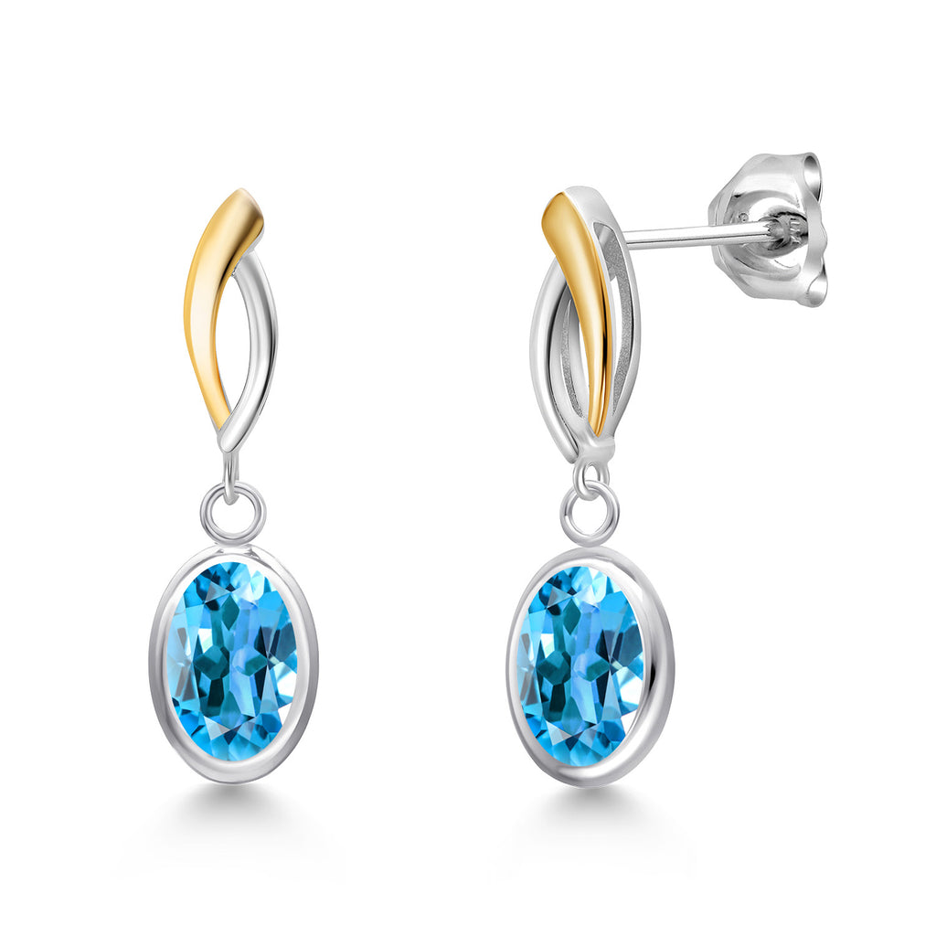 Swiss Blue Topaz - November_Earrings in 925 Sterling Silver and 10K Yellow Gold