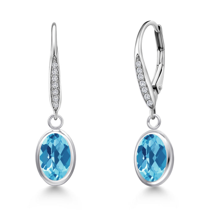Swiss Blue Topaz-Checkerboard - November_Earrings in 925 Sterling Silver