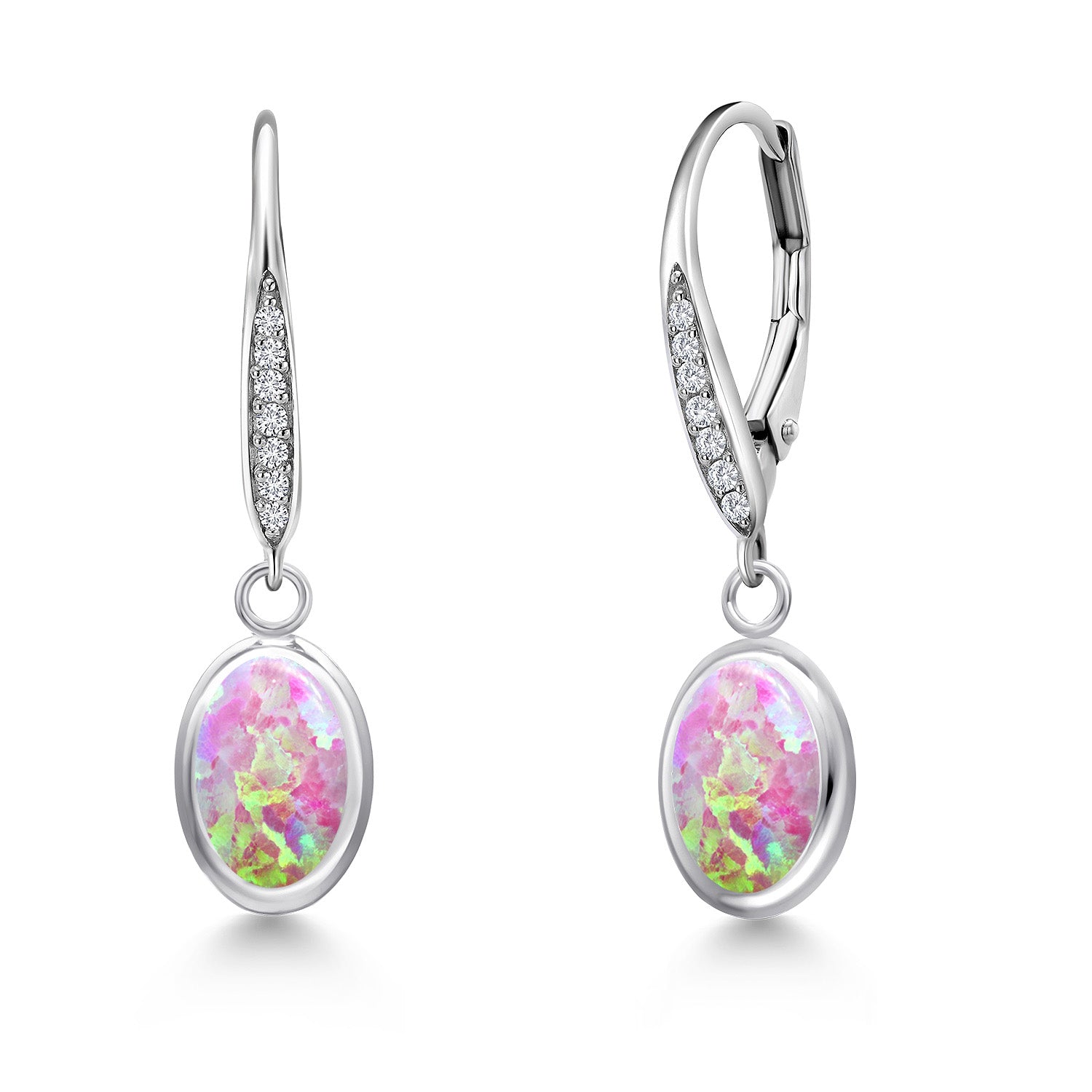 Pink Simulated Opal-Cabochon - October_Earrings in 925 Sterling Silver