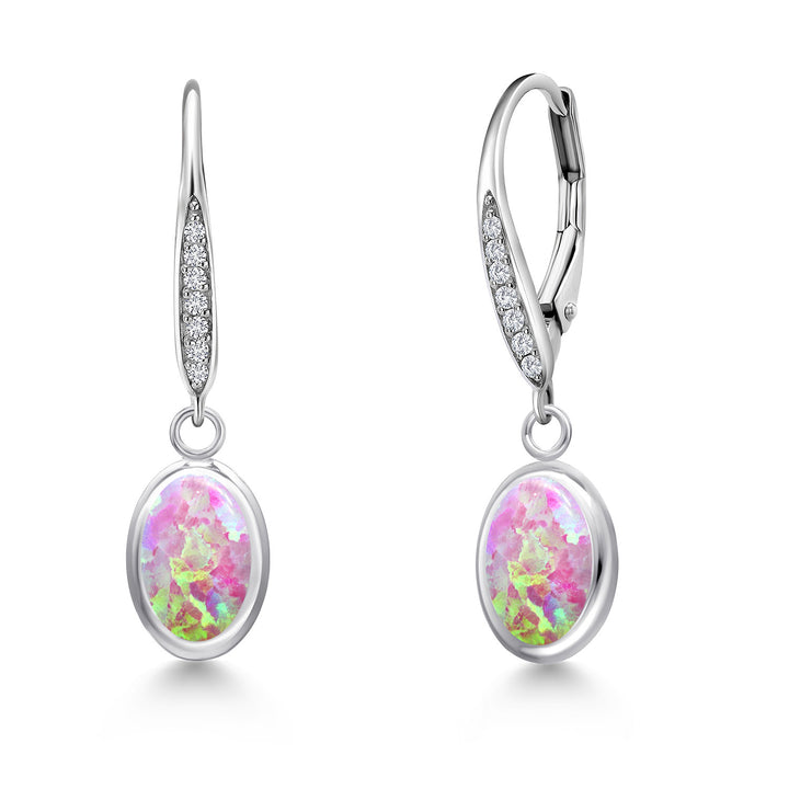Pink Simulated Opal-Cabochon - October_Earrings in 925 Sterling Silver