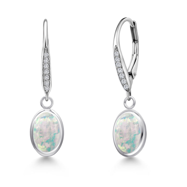 White Simulated Opal-Cabochon - October_Earrings in 925 Sterling Silver