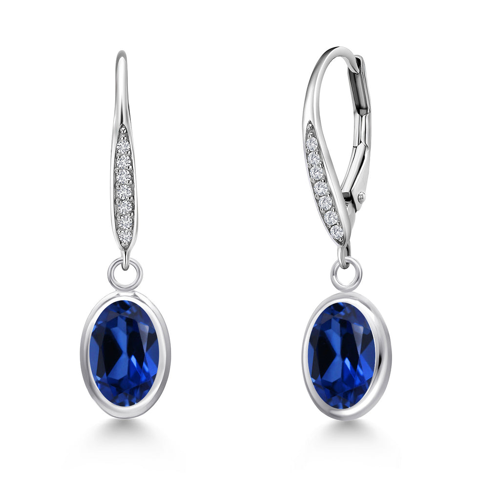 Blue Created Sapphire - September_Earrings in 925 Sterling Silver