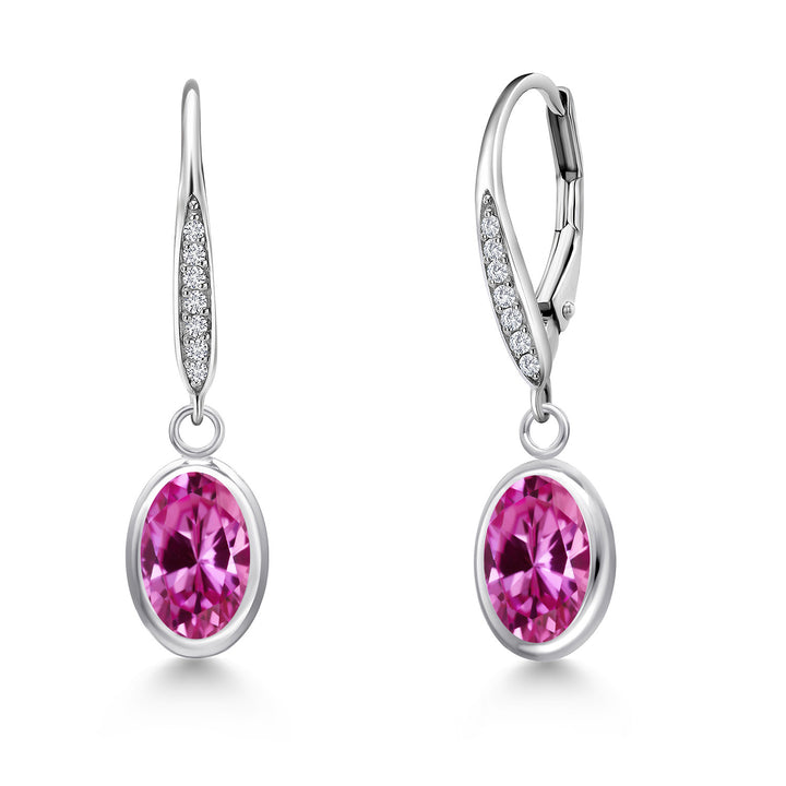 Pink Created Sapphire - September_Earrings in 925 Sterling Silver