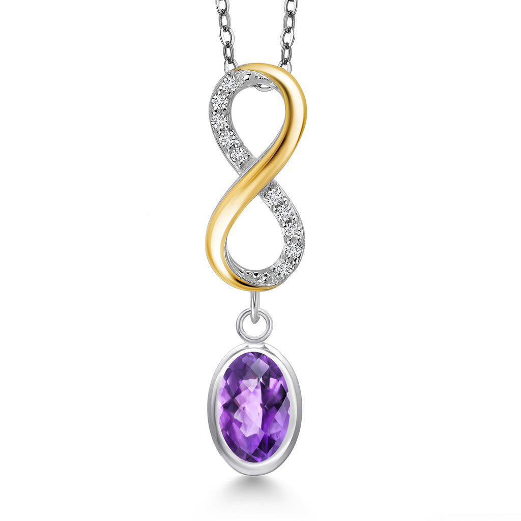 Amethyst-Checkerboard - February_Pendant in 925 Sterling Silver and 10K Yellow Gold