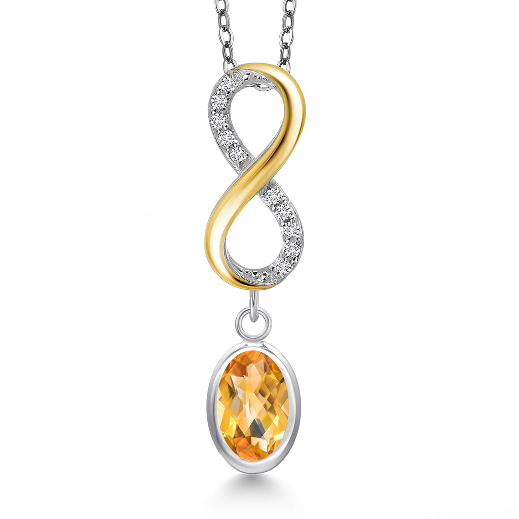 Citrine-Checkerboard - November_Pendant in 925 Sterling Silver and 10K Yellow Gold