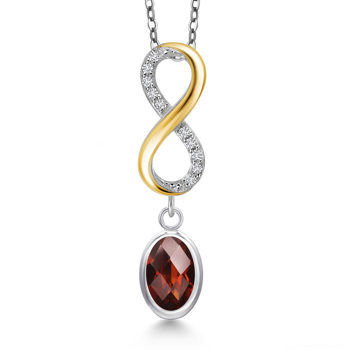 Garnet-Checkerboard - January_Pendant in 925 Sterling Silver and 10K Yellow Gold