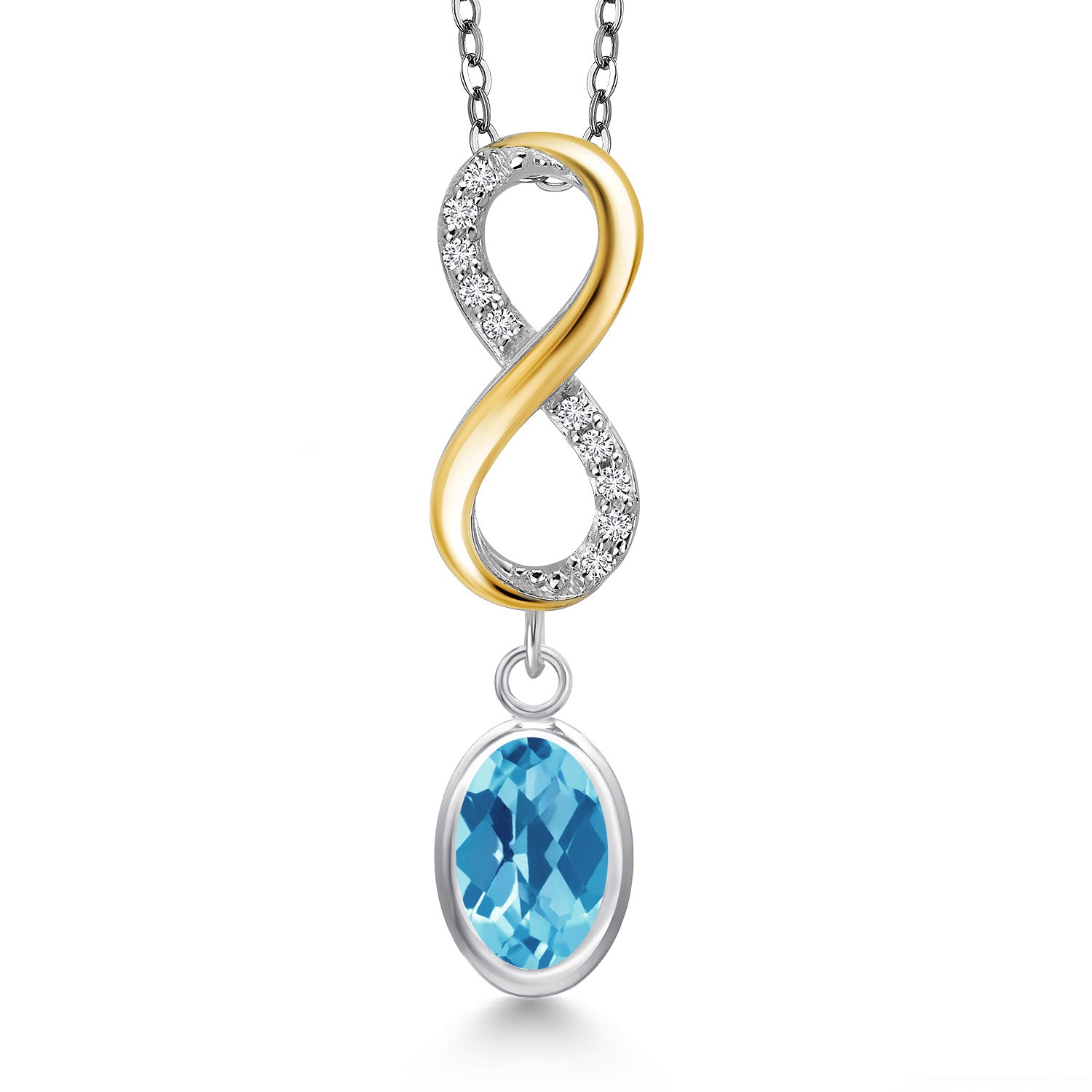 Swiss Blue Topaz-Checkerboard - November_Pendant in 925 Sterling Silver and 10K Yellow Gold