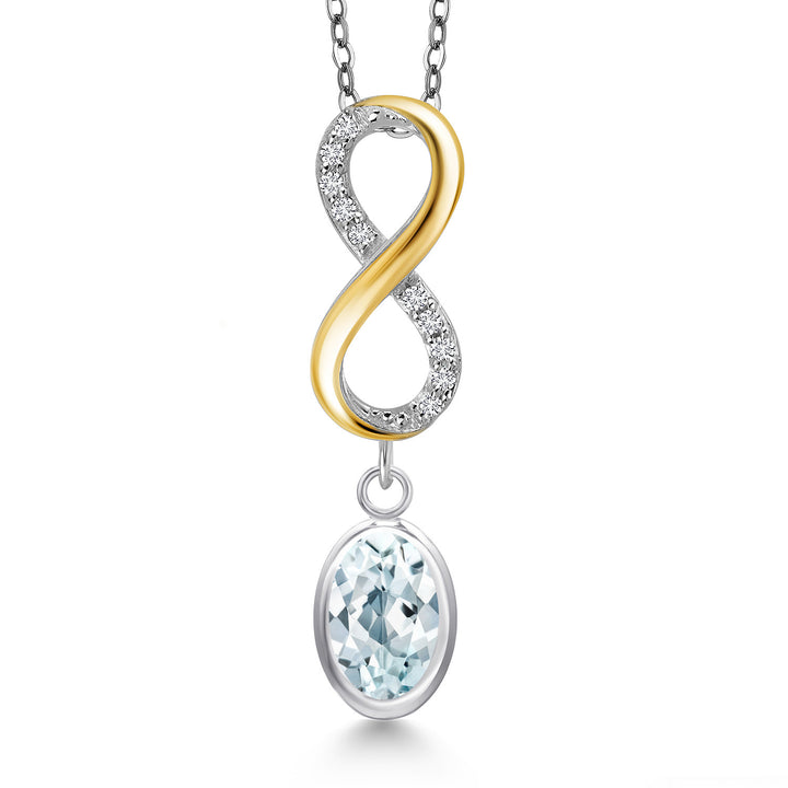 Aquamarine - March_Pendant in 925 Sterling Silver and 10K Yellow Gold