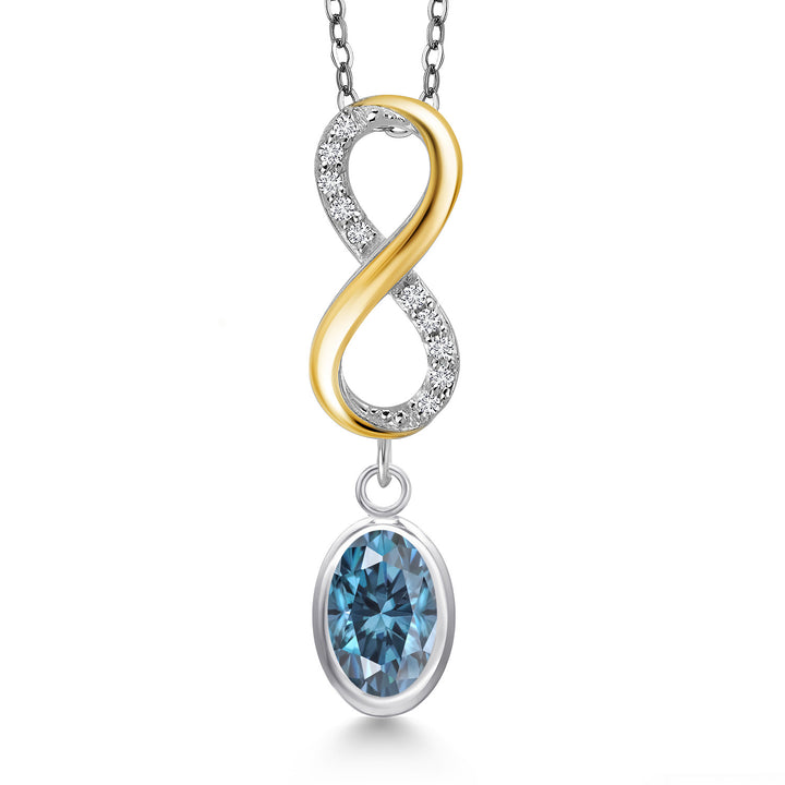 Persian Blue Moissanite - April_Pendant in 925 Sterling Silver and 10K Yellow Gold