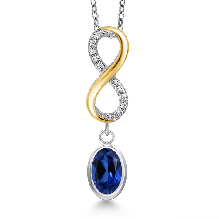 Blue Created Sapphire - September_Pendant in 925 Sterling Silver and 10K Yellow Gold