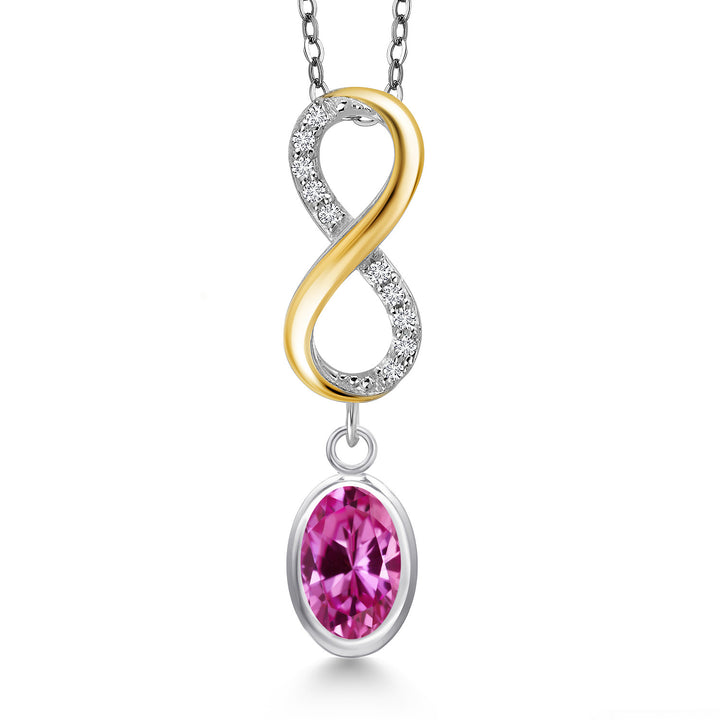 Pink Created Sapphire - September_Pendant in 925 Sterling Silver and 10K Yellow Gold