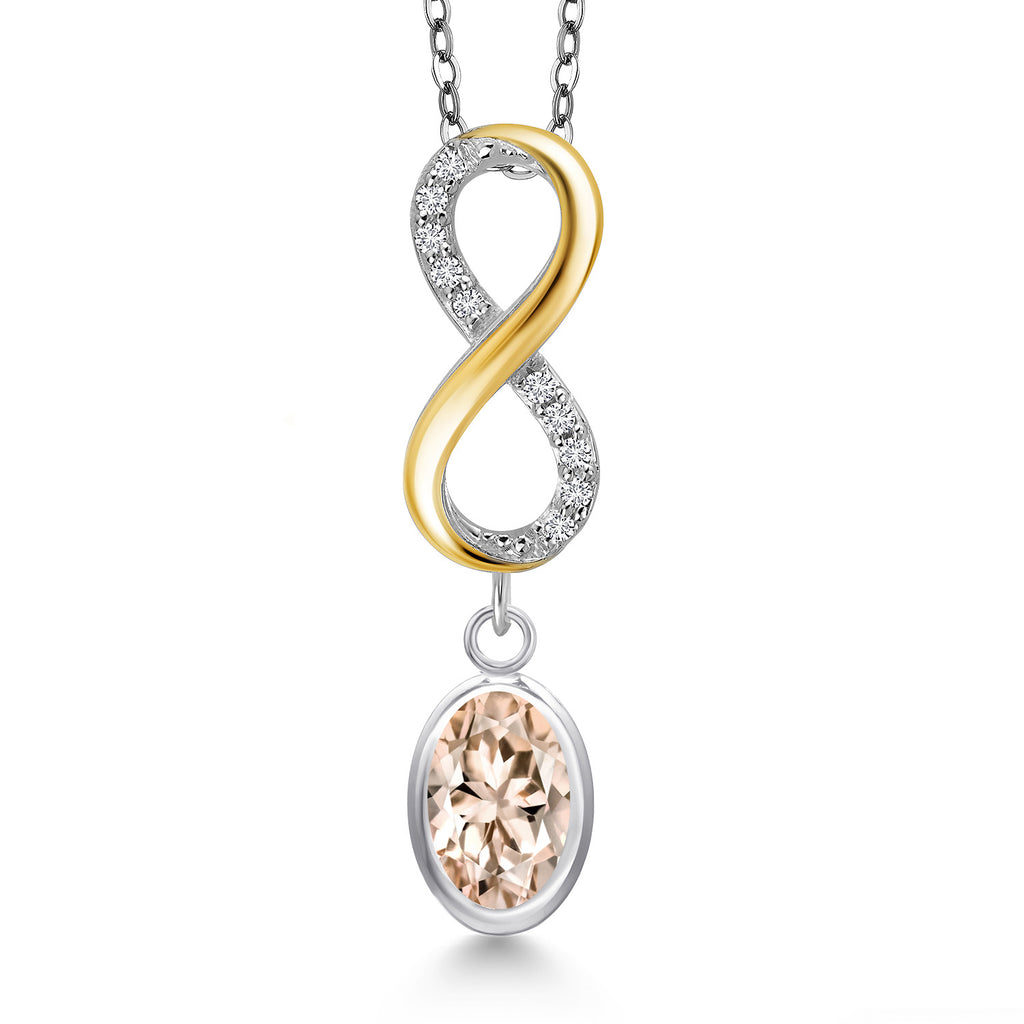 Morganite - October_Pendant in 925 Sterling Silver and 10K Yellow Gold