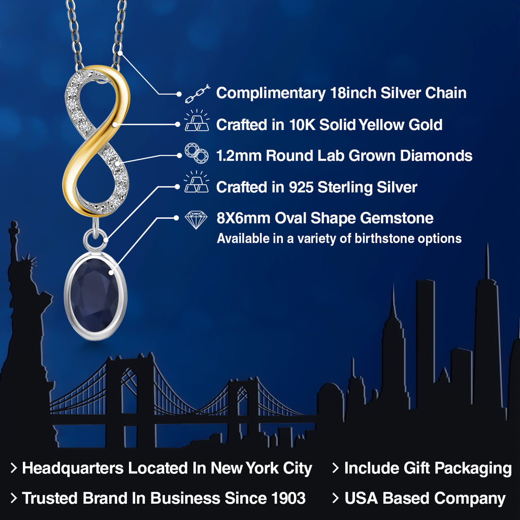 Sapphire and Lab Grown Diamond_Pendant in 925 Sterling Silver and 10K Yellow Gold