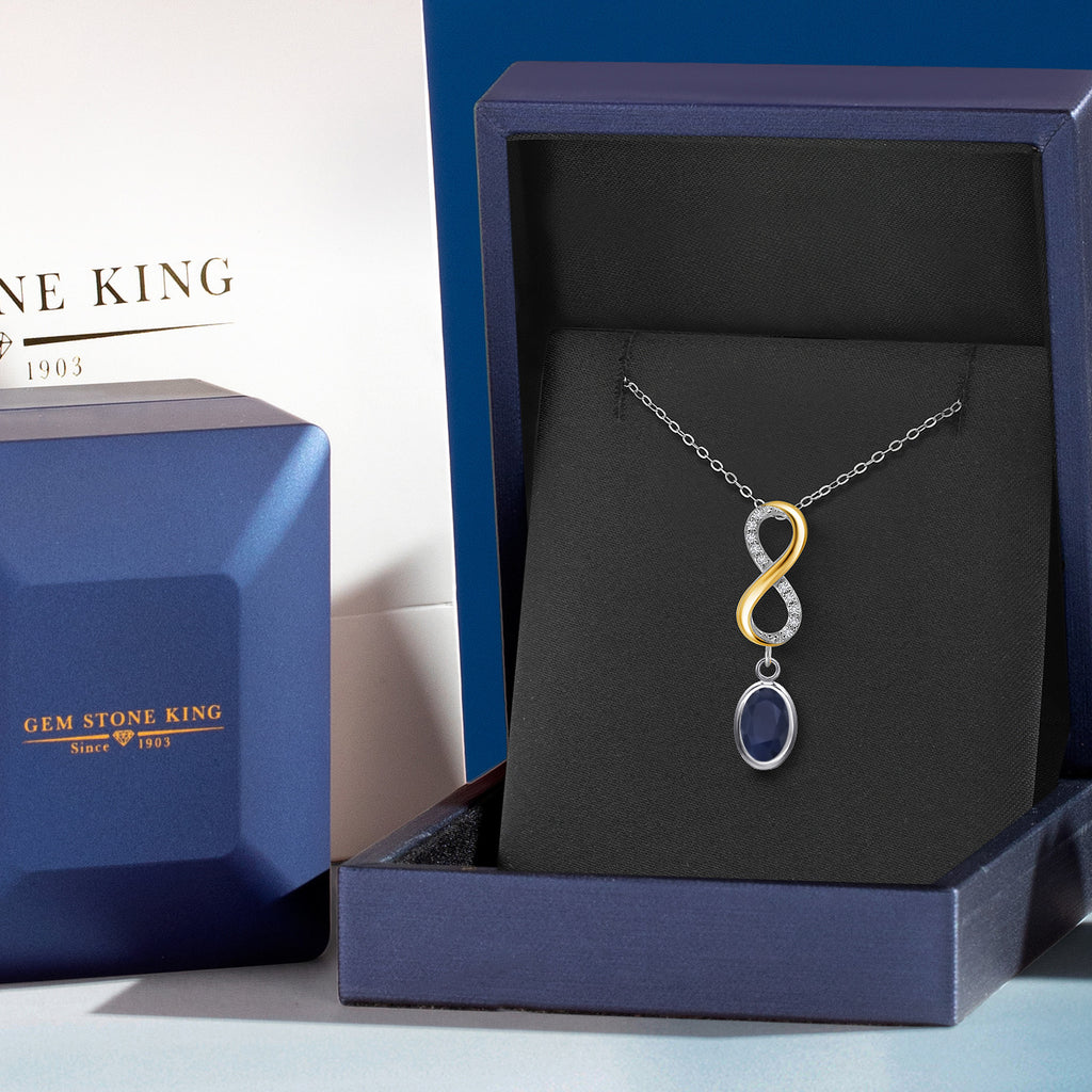 Sapphire and Lab Grown Diamond_Pendant in 925 Sterling Silver and 10K Yellow Gold