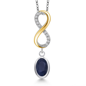 Sapphire and Lab Grown Diamond_Pendant in 925 Sterling Silver and 10K Yellow Gold