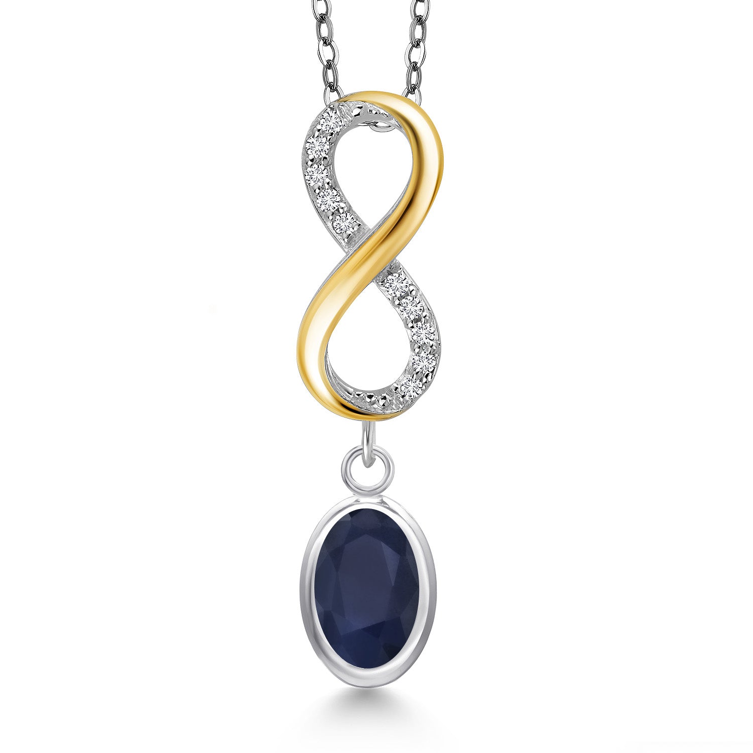Blue Sapphire - September_Pendant in 925 Sterling Silver and 10K Yellow Gold