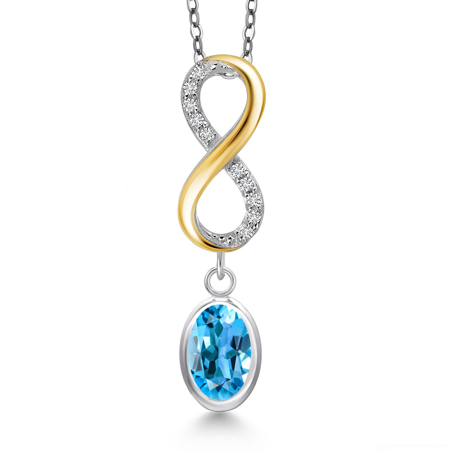Swiss Blue Topaz - November_Pendant in 925 Sterling Silver and 10K Yellow Gold