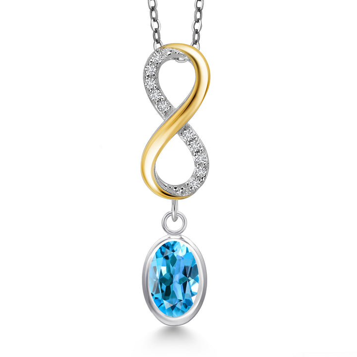 Swiss Blue Topaz - November_Pendant in 925 Sterling Silver and 10K Yellow Gold