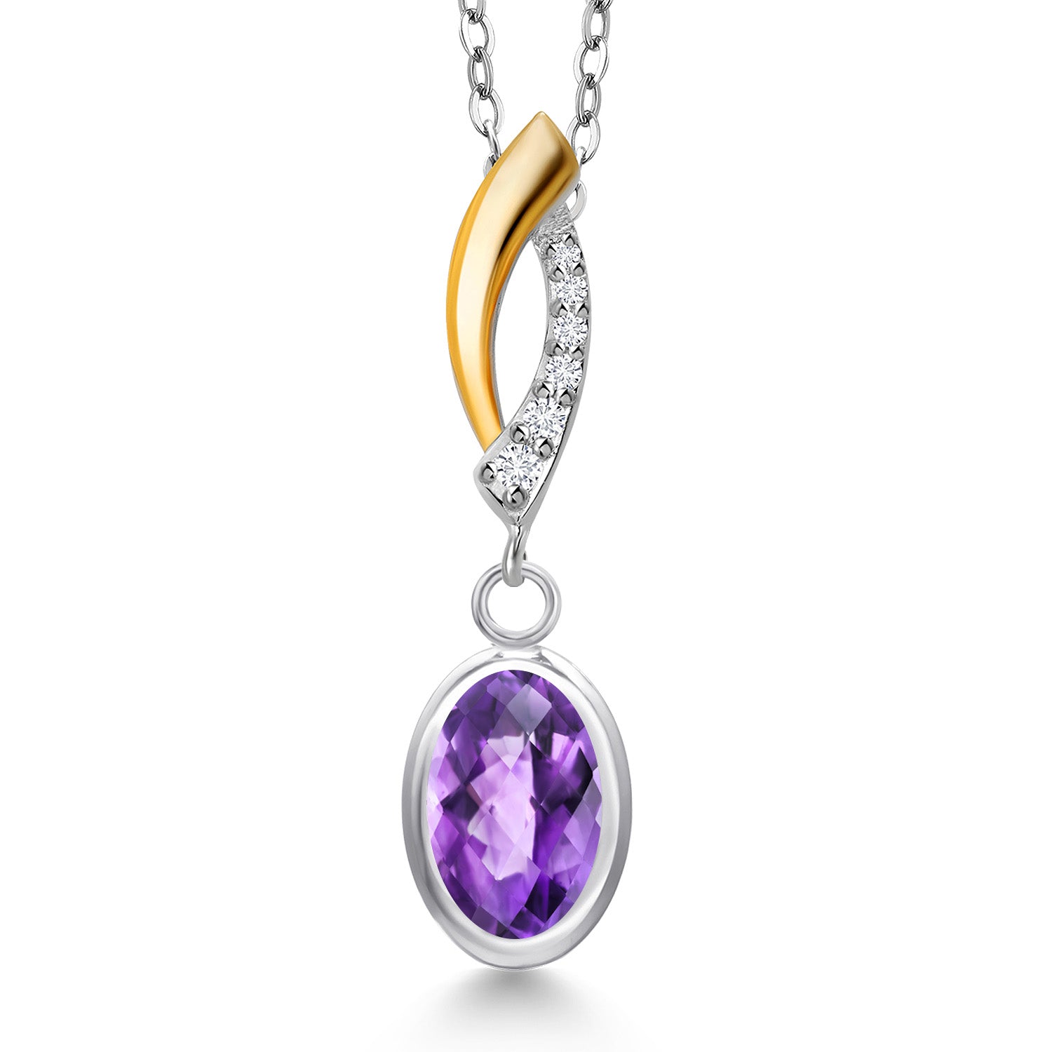 Amethyst-Checkerboard - February_Pendant in 925 Sterling Silver and 10K Yellow Gold