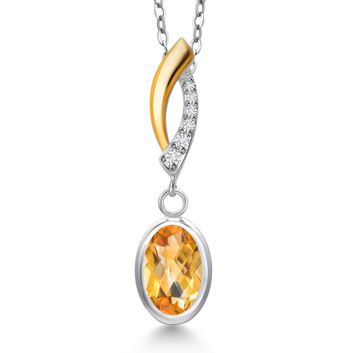 Citrine-Checkerboard - November_Pendant in 925 Sterling Silver and 10K Yellow Gold