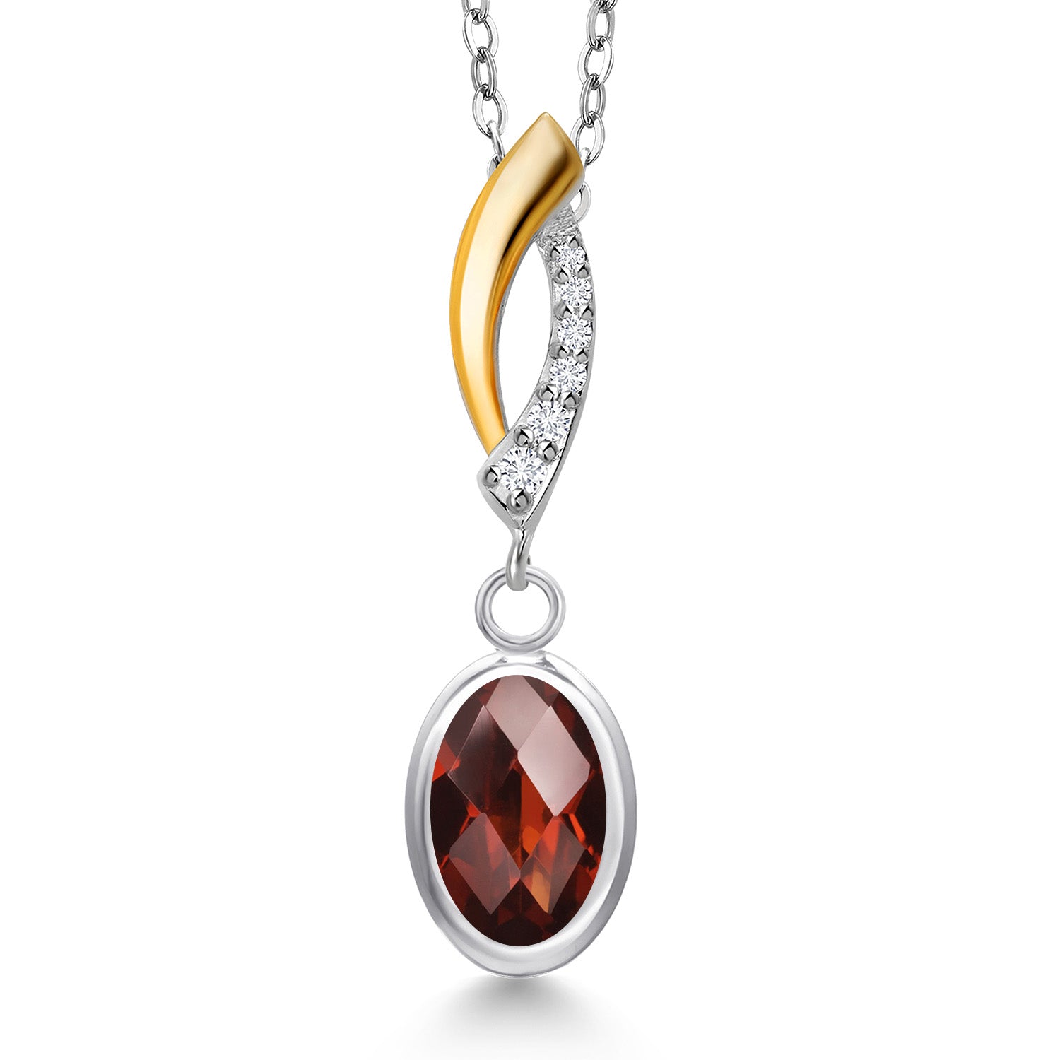 Garnet-Checkerboard - January_Pendant in 925 Sterling Silver and 10K Yellow Gold