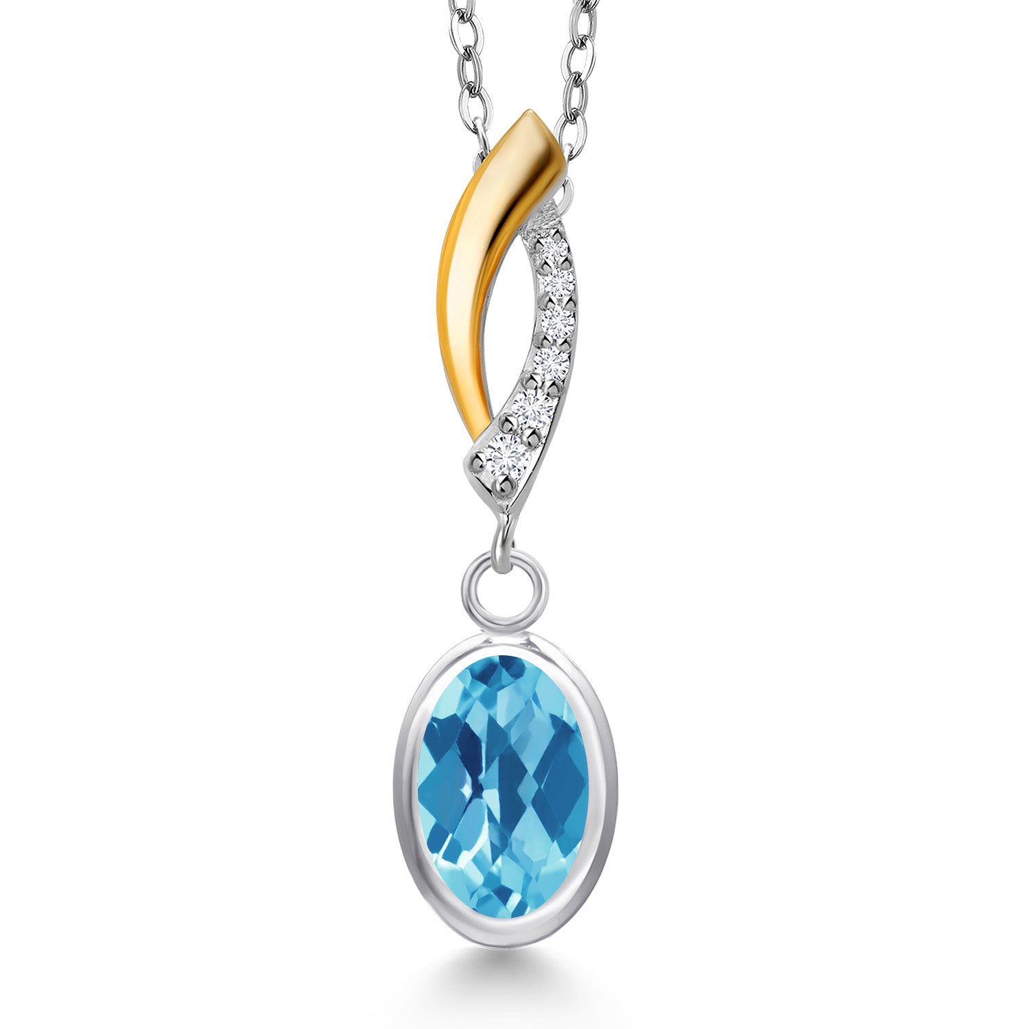 Swiss Blue Topaz-Checkerboard - November_Pendant in 925 Sterling Silver and 10K Yellow Gold