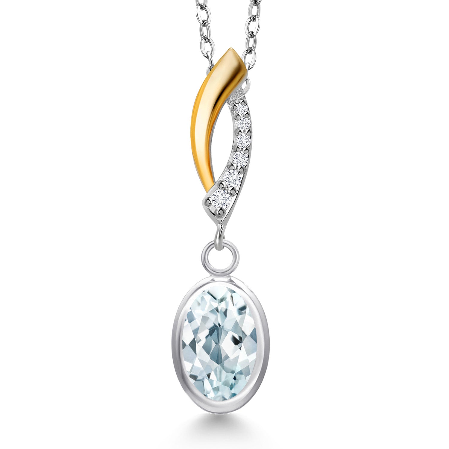 Aquamarine - March_Pendant in 925 Sterling Silver and 10K Yellow Gold