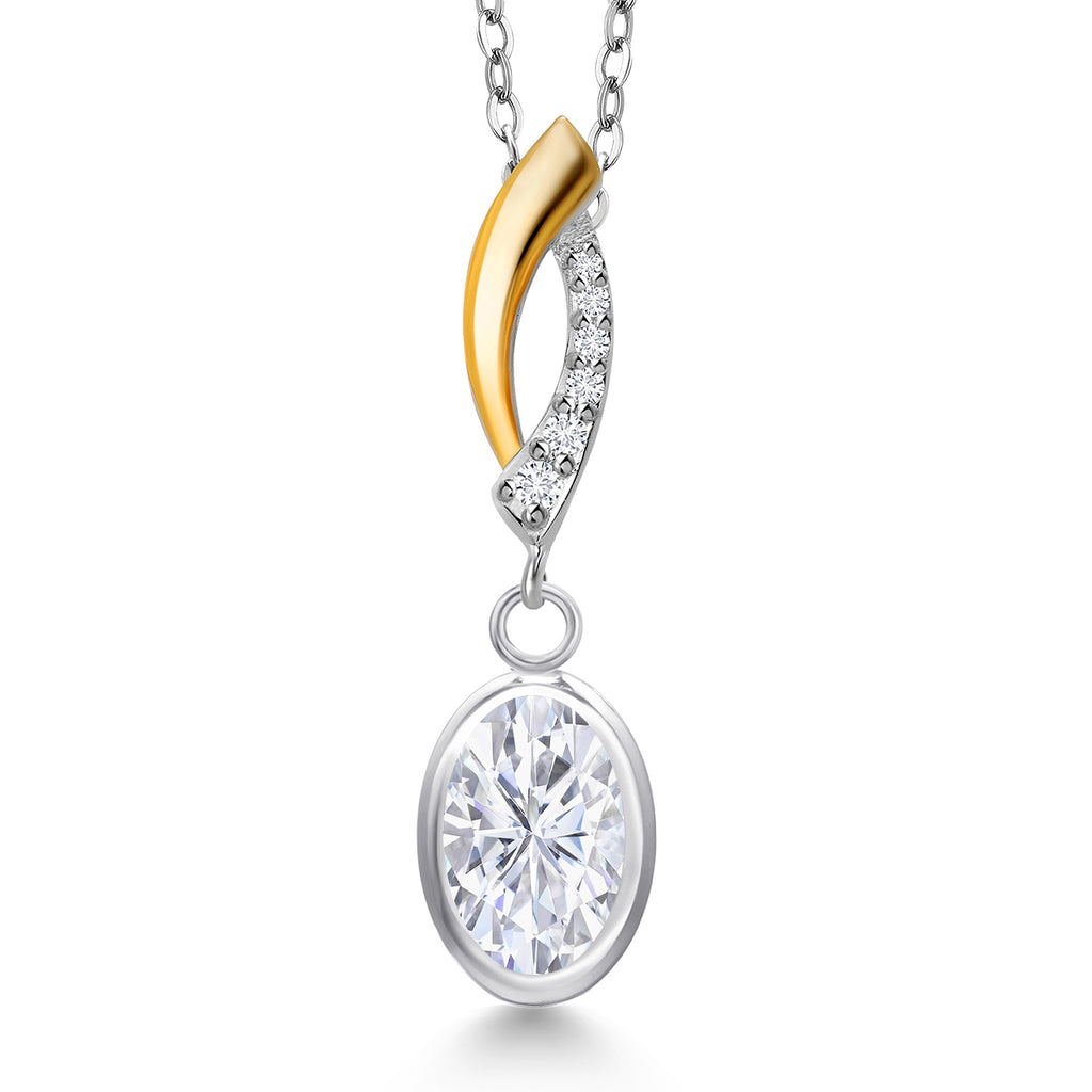 White Moissanite - April_Pendant in 925 Sterling Silver and 10K Yellow Gold
