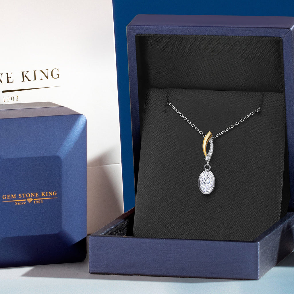 Moissanite and Lab Grown Diamond_Pendant in 925 Sterling Silver and 10K Yellow Gold