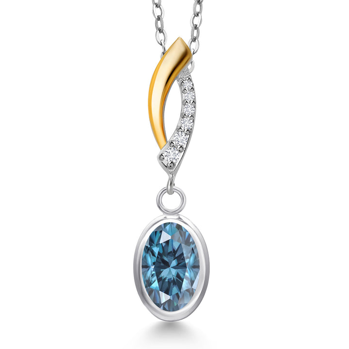Persian Blue Moissanite - April_Pendant in 925 Sterling Silver and 10K Yellow Gold