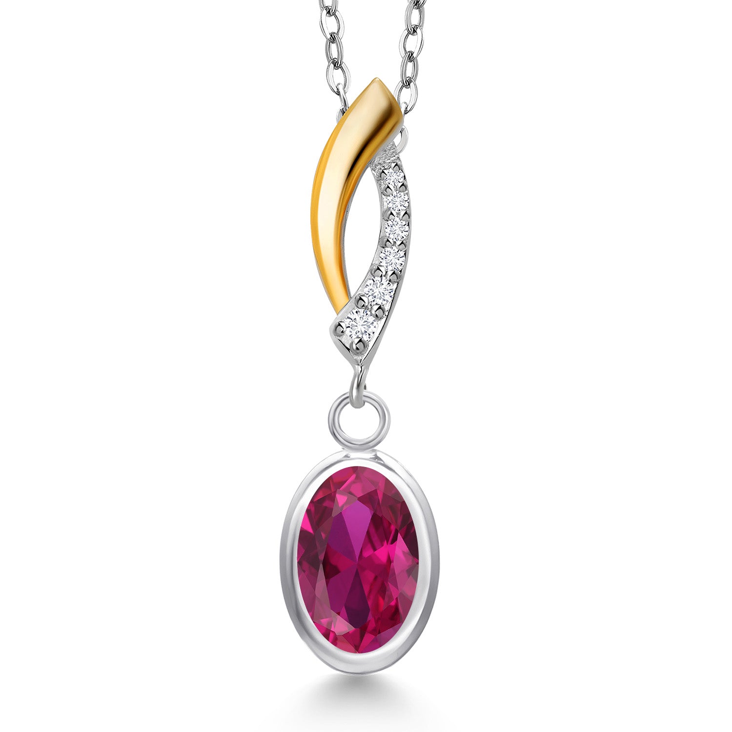 Created Ruby - July_Pendant in 925 Sterling Silver and 10K Yellow Gold