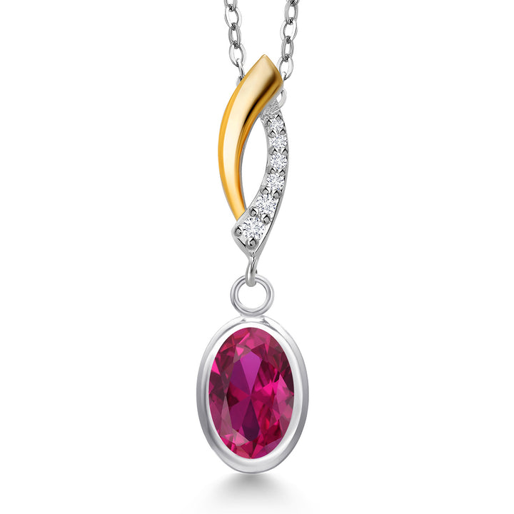 Created Ruby - July_Pendant in 925 Sterling Silver and 10K Yellow Gold