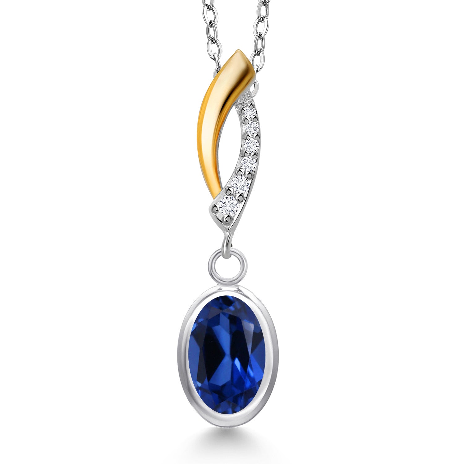 Blue Created Sapphire - September_Pendant in 925 Sterling Silver and 10K Yellow Gold