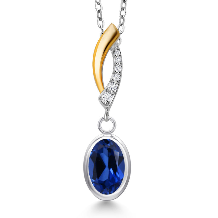 Blue Created Sapphire - September_Pendant in 925 Sterling Silver and 10K Yellow Gold