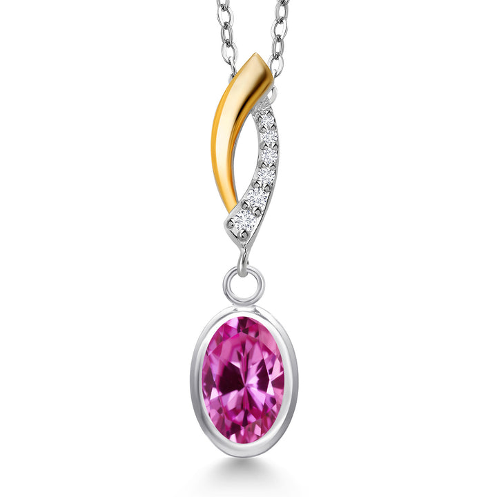 Pink Created Sapphire - September_Pendant in 925 Sterling Silver and 10K Yellow Gold