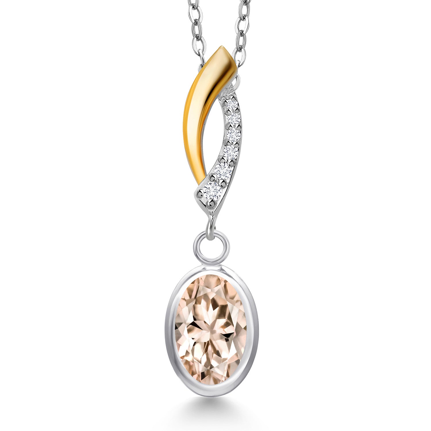 Morganite - October_Pendant in 925 Sterling Silver and 10K Yellow Gold